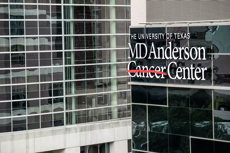 The University of Texas MD Anderson Cancer Center tower in the Texas Medical Center