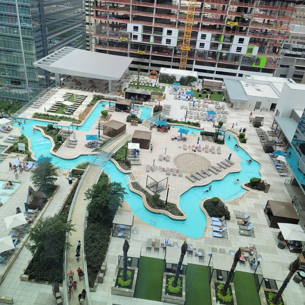 Texas-shaped lazy river pool atop the Marriott Marquis in downtown Houston